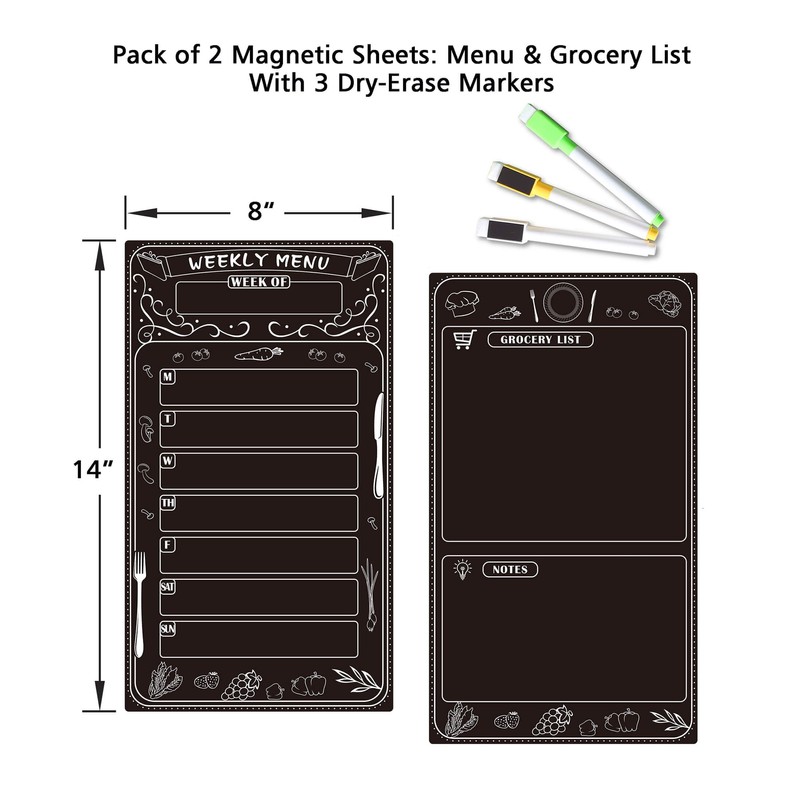 Magnetic Weekly Menu Planner for Fridge: 2 PCS 8x14 Inch