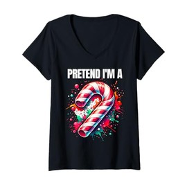 Womens Pretend I'm A Candy Cane Funny Adult Kids Men Women Costume V-Neck T-Shirt