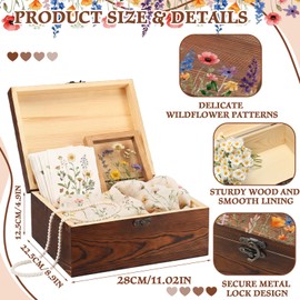 Gerrii Wedding Wooden Keepsake Box Wildflower Memory Box Wedding Baby Shower Decorative Storage Boxes with Buckle for Bridal Shower Birthday(Wildflower Mix,Brown,11.02 x 8.86 x 4.92 Inches)