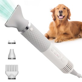 ThinkPet Dog Hair Dryer for Pet Grooming High Velocity Force Blower, Lightweight Portable Dog Dryer for Small Medium Large Dogs Grooming Hair Dryer - 4 Levels Temperature 3 Blow Speed 4 Nozzle White