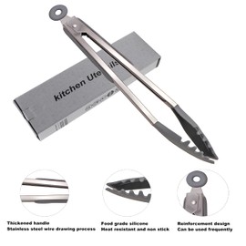SoKalChw 2 Pcs High temperature resistant and non sticky silicone tongs tips, Stainless steel tongs for cooking, Kitchen salad bread BBQ steak tong