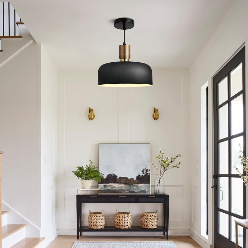 11.6" Modern Black Hanging Light,Large Pendant Light for Kitchen Island,Solid