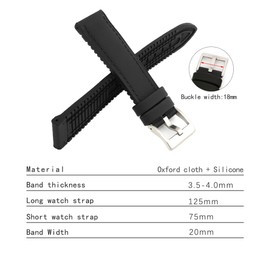 Onthelevel Sailcloth Rubber Watch Strap 18mm 20mm 22mm Water Resistant Oxford Fabric With Silicone Hybrid Watchband Replacement For Men's Wristband (Black, 18mm)
