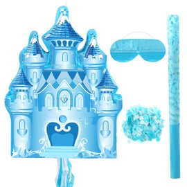 Harrycle Winter Pinata Christmas Pinata Wonderland Themed Pinata with Blindfold Bat Confetti for Christmas Princess Winter Theme Baby Shower Birthday Party Supplies Decorations (Blue,Castle)