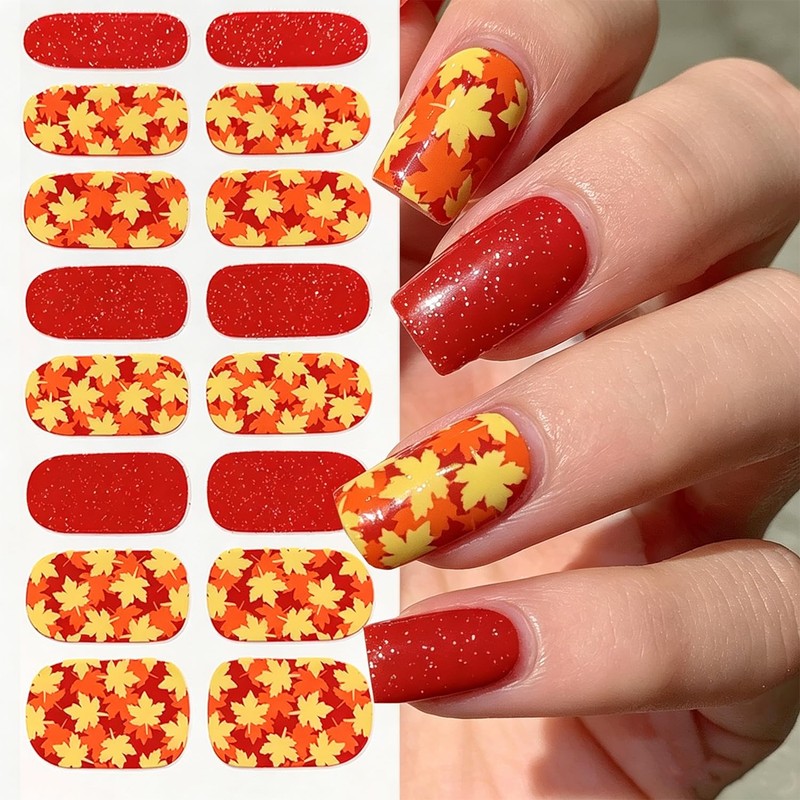 Fall Yellow Nails Wrap Stickers Maple Leaf Nail Polish Stickers