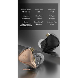 KZ ZEXPro Electret Electrostatic Driver &Dynamic Driver &Balanced Armature Driver Triple Hybrid Driver HiFi in Ear Earphone ZEX Pro Earbuds with Detachable Silver-Plated Cable (with Mic, Black)