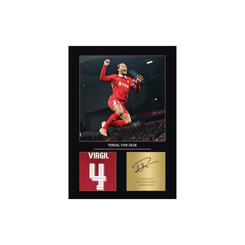 Virgil Van Diyk Liverpool Gift Signed A4 Print Display Unframed