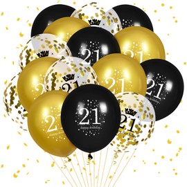 15 Pcs Black Gold Happy 21st Birthday Balloons for Men Women 21st Birthday Party Decorations, Black Gold 21st Birthday Anniversary Party Supplies