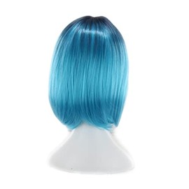 Vaguelly Gradient Blue Women Bob Wig High Temperature Synthetic Hair Short Straight Cosplay Wig Natural Looking Comfortable for Daily Wear for Parties Fancy Dress