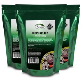 Hibiscus Tea Bags 3-Pack (90 Tea Bags Total) Caffeine-Free Hibiscus Sabdariffa Flowers Bursting With All-Natural Vitamins & Minerals in Pouch by Zokiva