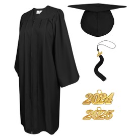 GradPlaza Matte Graduation Gown and Cap Tassel 2024 2025 Year Set for Middle High College School Adult Black Size 51 Robe
