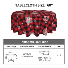 Christmas Tablecloth Buffalo Plaid Snowflake Tablecloth Round Tablecloth 60 Inch Washable Table Covers Reused Tablecloth Home Parties Holiday Dinner Party Kitchen Dining Room Decoration