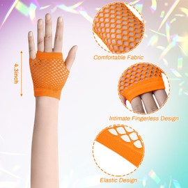 SATINIOR Elastic Neon Leg Warmers and Fishnet Gloves Set 80s Costume Accessories, orange