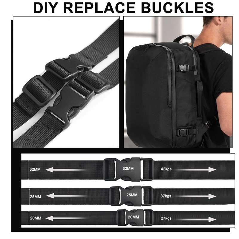 GOWTX 12Pcs Side Release Buckle Set, Plastic Snap Buckle, Rucksack