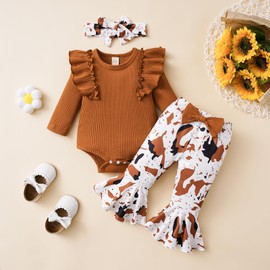 Newborn Baby Girl Clothes Ribbed Romper Cute Bow Headband Fall Winter Outfits (Black, 6-12 Months)