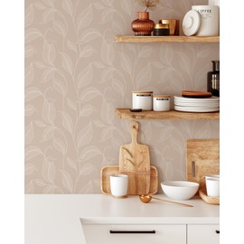 Coloritto Floral Beige Removable Wallpaper Elegant Peel and Stick Branches Wall Decor Minimalistic Self-Adhesive Wallcovering (1 roll 24" W x 144" H)