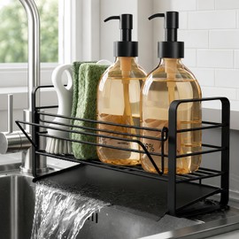 Spülbecken Organizer aus Edelstahl für Küche, Wand & Arbeitsplatte | Sink Organizer, Spüle Organizer, Schwammhalter & Spülmittel Halterung aus Edelstahl mit schnellem Wasserablauf, ohne Bohren