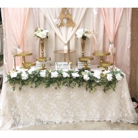 QueenDream White Lace Tablecloth Wedding Decorations 60 X120 Inch White Wedding Tablecloth Lace Fabric for Birthday Parties