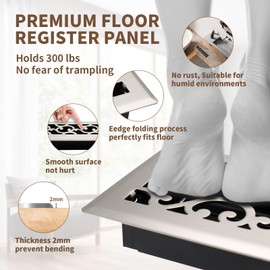 SANYCASA 2x10 Inches Air Floor Vents Register Ease Adjust Air Flow Savannah Design-Heavy Duty Walkable Steel Decorative Vent Covers for Home Floor - Satin Nickel Floor Vent Covers - 2 Pack