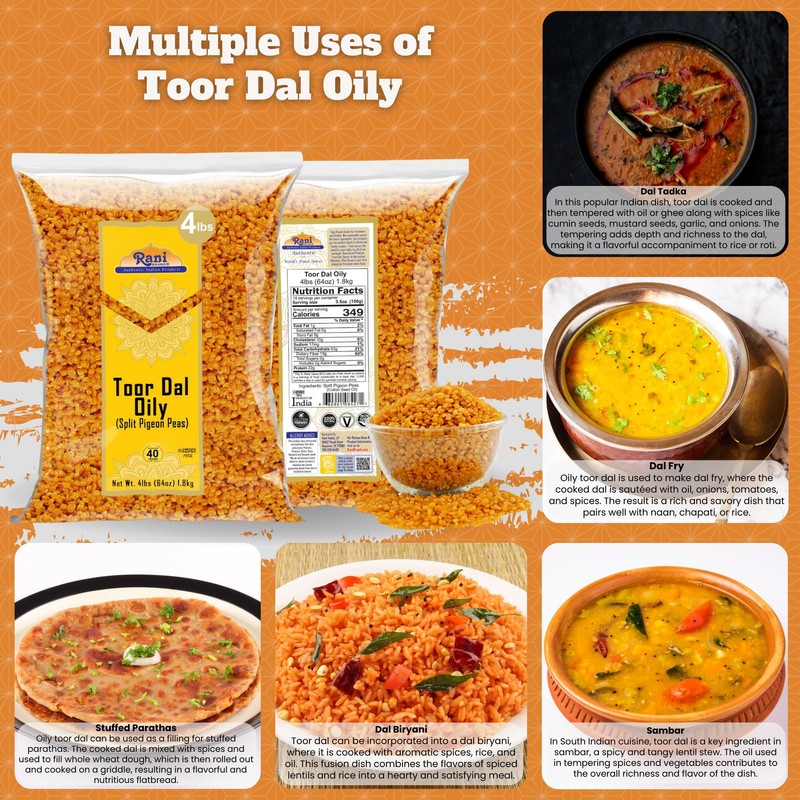 Rani Toor Dal (Split Pigeon Peas) Oily, 64oz (4lbs) 1.81kg