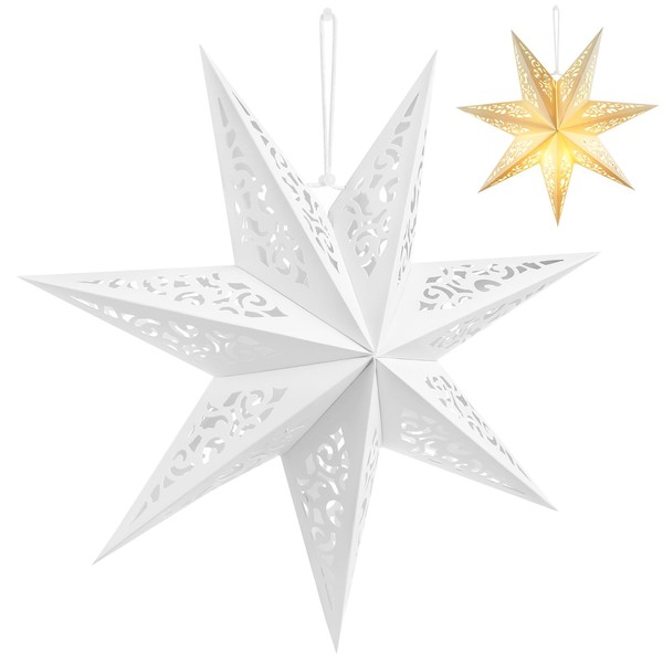 Gatuida White Paper Star Lantern Lampshade 7 Pointed Star Hanging