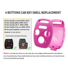 2 Pack Key Fob Shell Case Replacement Fits for Honda Accord 2003-2012 / Civic EX 2006-2013 / Pilot 2009-2015 / CR-V 2005-2006 4 Button Keyless Entry Car Remote Cover (Black + Pink)