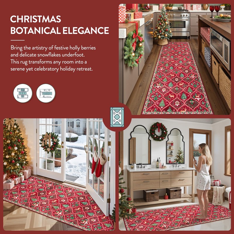 Lahome Christmas Kitchen Runner, 2x6 Hallway Runner Rug Christmas Washable