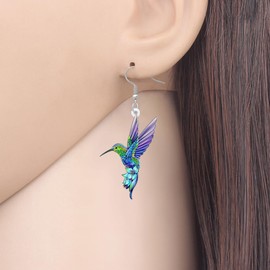 RAIDIN Acrylic Cute Nature Inspired Hummingbird Earrings Dangle Hypoallergenic Spring Summer Elegant Birds Lovers Jewellery Gift for Women Birthday Party Decor (Blue)