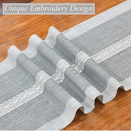 Wracra Embroidery Cotton Linen Table Runner Indoor Outdoor Farmhouse Style Grey Table Runner 230cm with Hand-tassels for Party Dining Kitchen Decorations(Grey, 230cm)