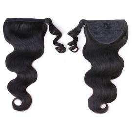 Body Wave Clip in Ponytail Human Hair Extension Wrap Around Natural Hairpiece for Women 12 Inch Brazilian Remy Hair Natural Black