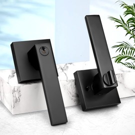 Probrico 4 Pack- Black Door Entry Levers Combo Pack,Keyed Alike Door Handles Exterior, Heavy Duty Front/Back Door, Outdoor Hardware Lockable,Entrance Function,Universal Handling