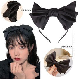 AIUPUOC French Black Hair Bow Headband for Girls Black Knot Bow Headbands for Thick Hair for Women Bow Hairbands Hair Accessories Fashion Ribbon Hair Bow Party Decoration Headwear 1Pcs
