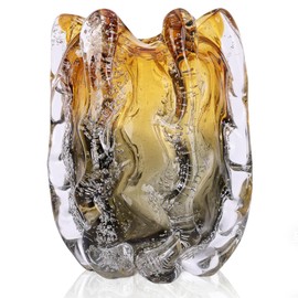 Hand Blown Glass vase, Unique Wide-Mouth Glass vase, Amber-Gray Modern Decorative vase, Perfect for Offices, Weddings, Living Room Coffee Tables, or as a Dining Table Centerpiece.