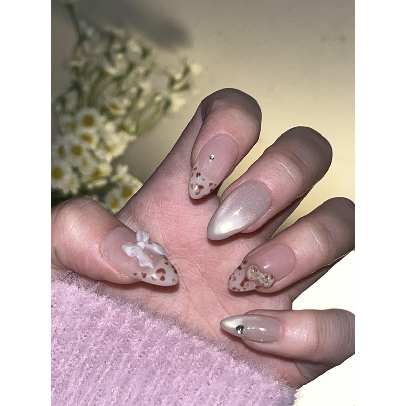 Milky Rung Leo Handmade Nail Tips - Short Square /