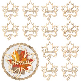 24 Pieces Fall Thanksgiving Maple Wooden Plate Decor Thankful Grateful Blessed Gather Place Card Settings Fall Dining Table Plate Ornament Farmhouse Home Table Rustic Letter Sign