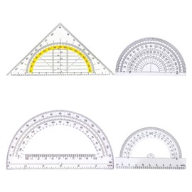 3 Pieces Transparent Protractors and 1 Piece Triangle Ruler, Plastic Semicircular Protractor Ruler, Multi-Function Measuring Ruler, Drawing Tool.