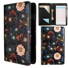 AIRMORS Cute Server Book for Waitress,Restaurant Waiter Wallet Server Booklet Ticket Book Holder Fit Server Apron with Zipper Pocket Accessories Server Check Book (Colorful Flower)