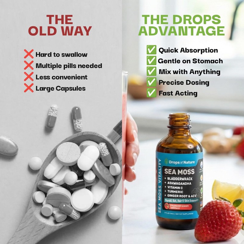 Ashwagandha & Turmeric Liquid Drops - Vitamin C, Sea Moss,