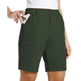 WILLIT Women's 10" Hiking Cargo Shorts Stretch Golf Active Long Shorts Quick Dry Outdoor Summer Shorts Olive Green L