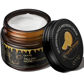QOOQ 100% Tallow de ternera alimentada con pasto para la piel con miel cruda y aceite de rosa de playa, hidratante orgánico batido para pieles sensibles y eccemas, loción natural para rostro/cuerpo