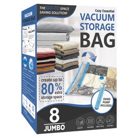 8 Jumbo Vacuum Storage Bags, Space Saver Bags Compression Storage Bags for Comforters and Blankets, Vacuum Sealer Bags for Clothes Storage, Hand Pump Included