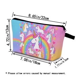 YULUENZE Rainbow Unicorn Makeup Bag Cute Small Organizer Bag with Zipper Rainbow Unicorn Cosmetic Bag Aesthetic Birthday Present for Women Friends -1