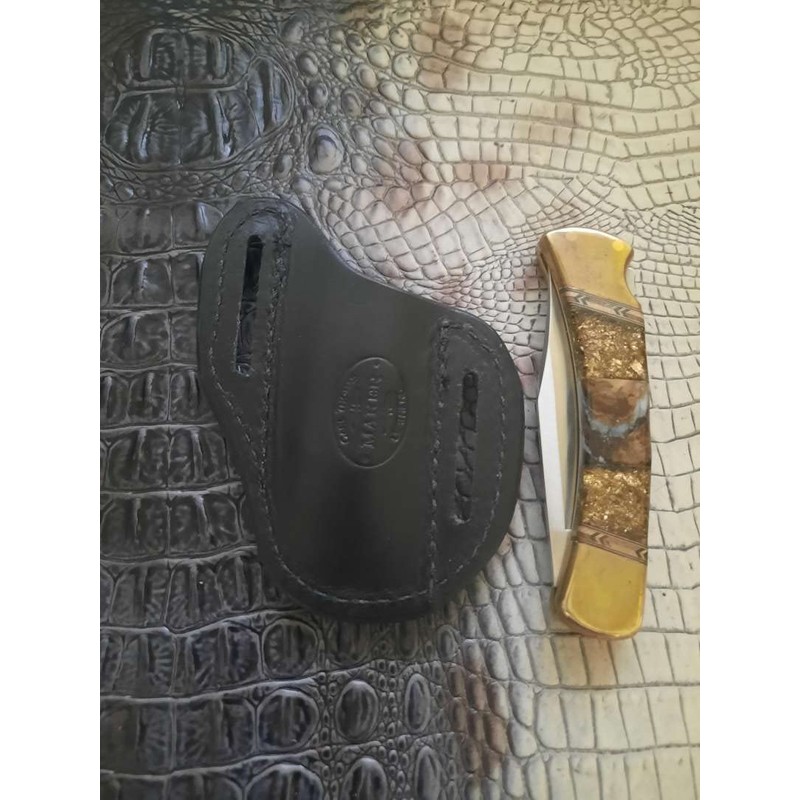 Leather Left Hand Pocket Knife Sheath Fits Buck 110 and