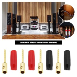 SING F LTD 8PCS 2mm Speaker Pin Connectors Gold Plated Screw Type Banana Plugs for Connecting Speaker Cables Audio Accessories (4 Red & 4 Black)