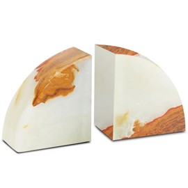 Modern Wedge Shaped Marble Bookends – Hand Carved, Polished Stone Bookends w/Non Slip Rubber Pads – Lightweight & Compact Decorative Bookends - Versatile, Luxury Book Organizer for Shelf & More