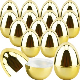 Haconba 15 Packs 6 Inch Jumbo Golden Easter Eggs Large Metallic Easter Eggs Gaint Plastic Fillable Empty Easter Eggs for Easter Hunt Basket Stuffers Fillers Egg Theme Party Favors