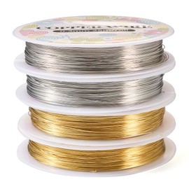 Pandahall - 4 rollos de alambre de cobre resistente al deslustre, calibre 26/28, alambre de metal plegable de 2 colores para suministros de artesanía (dorado y plateado)