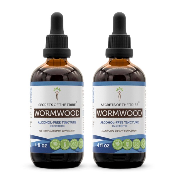 Secrets of the Tribe Wormwood Alcohol-Free Liquid Extract, Wormwood (Artemisia Absinthium) Dried Herb (2x4 FL OZ)