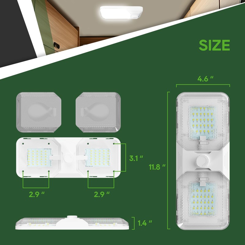 RVGUARD RV LED Ceiling Double Dome Light, 12V LED Lights,