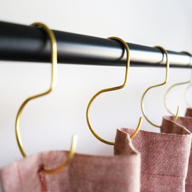 Minimalistic shower curtain hooks, stainless steel, brass, black meatal, S Hook, Curtain Rings, Jean Hook, purse, bag, closest hanger - 12pk (Brass, O-Hook)